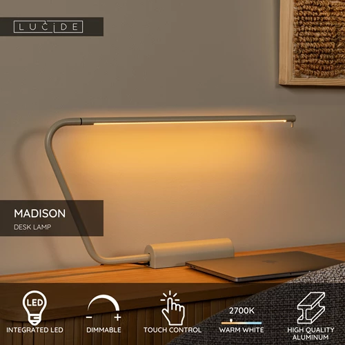 Lucide MADISON - Desk lamp - LED Dim. - 1x6,5W 2700K - Taupe - USP